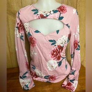 Guess Pink Floral Long Sleeve Top Size M